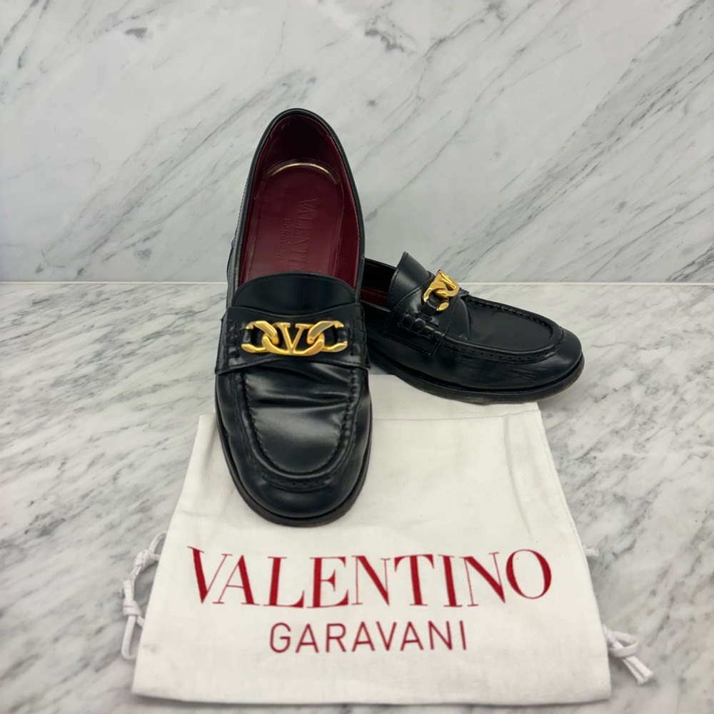 Valentino Vlogo Chain Loafers in Black